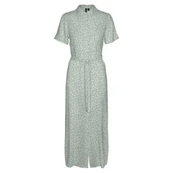 Hot Robe longue manches courtes à petites fleurs verte Femme Femme Jupe, Robe