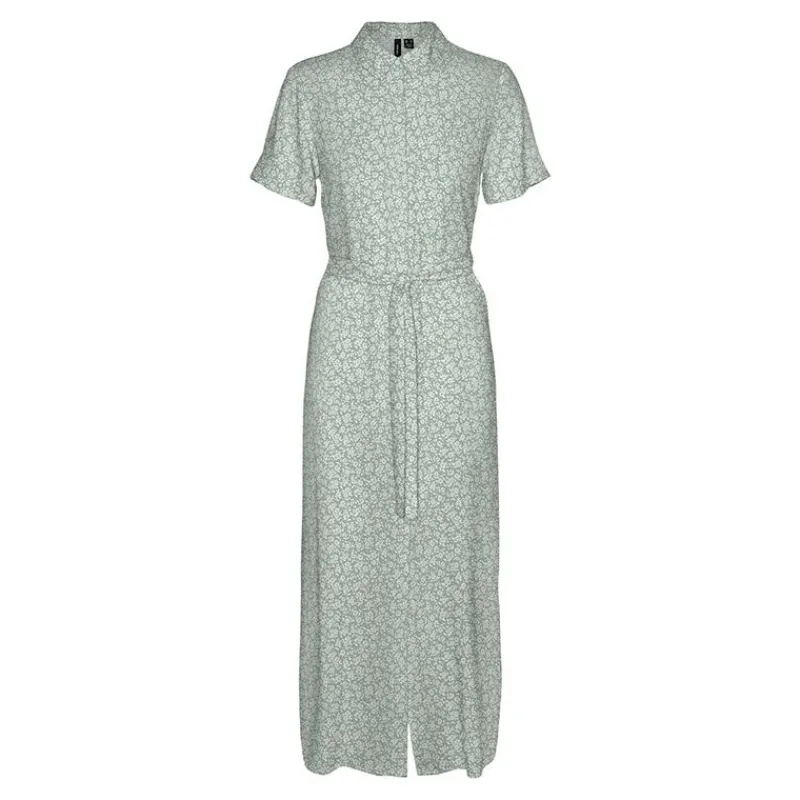 Hot Robe longue manches courtes à petites fleurs verte Femme Femme Jupe, Robe