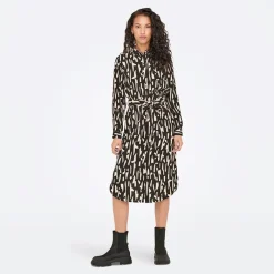 Best Robe longue manches longues Divya col chemise regular fit black sandshell Femme Femme Jupe, Robe