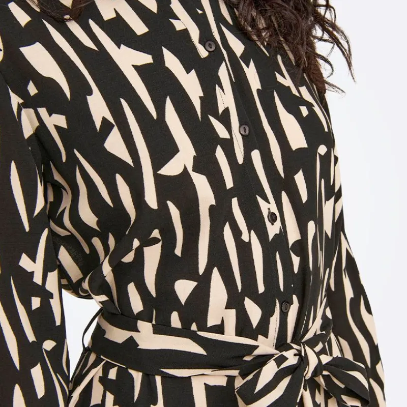 Best Robe longue manches longues Divya col chemise regular fit black sandshell Femme Femme Jupe, Robe