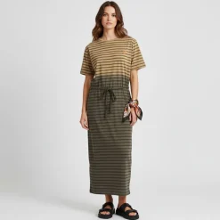 Hot Robe longue t-shirt coton alicia à rayures Femme Femme Jupe, Robe