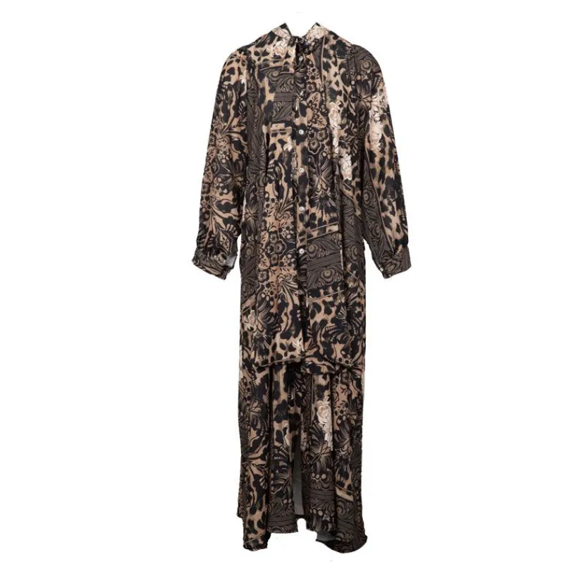 Clearance Robe lya manches longues imprimé léopard et fleurs Femme Femme Jupe, Robe