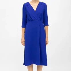 Clearance Robe manches 3/4 col v roxane bleu vibrant Femme Femme Jupe, Robe