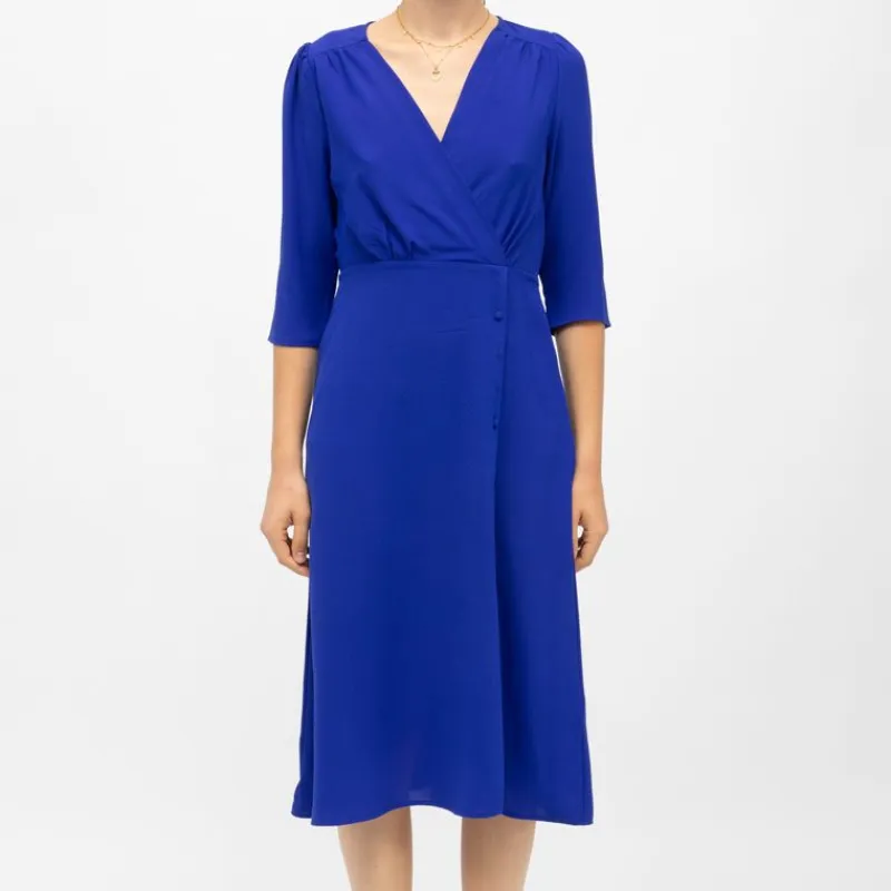 Clearance Robe manches 3/4 col v roxane bleu vibrant Femme Femme Jupe, Robe
