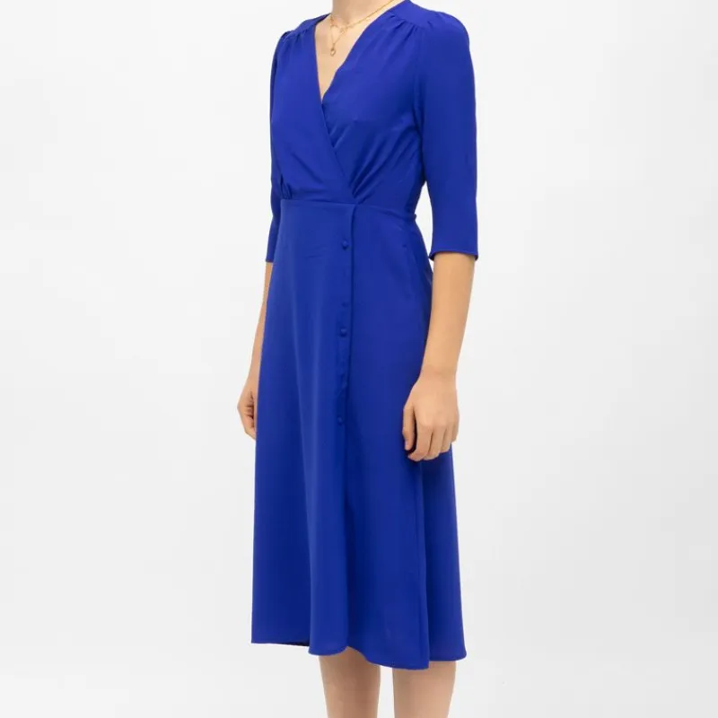 Clearance Robe manches 3/4 col v roxane bleu vibrant Femme Femme Jupe, Robe