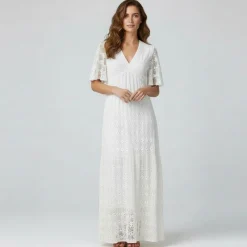 Best Robe miami dentelle manches courtes col v Femme Femme Jupe, Robe