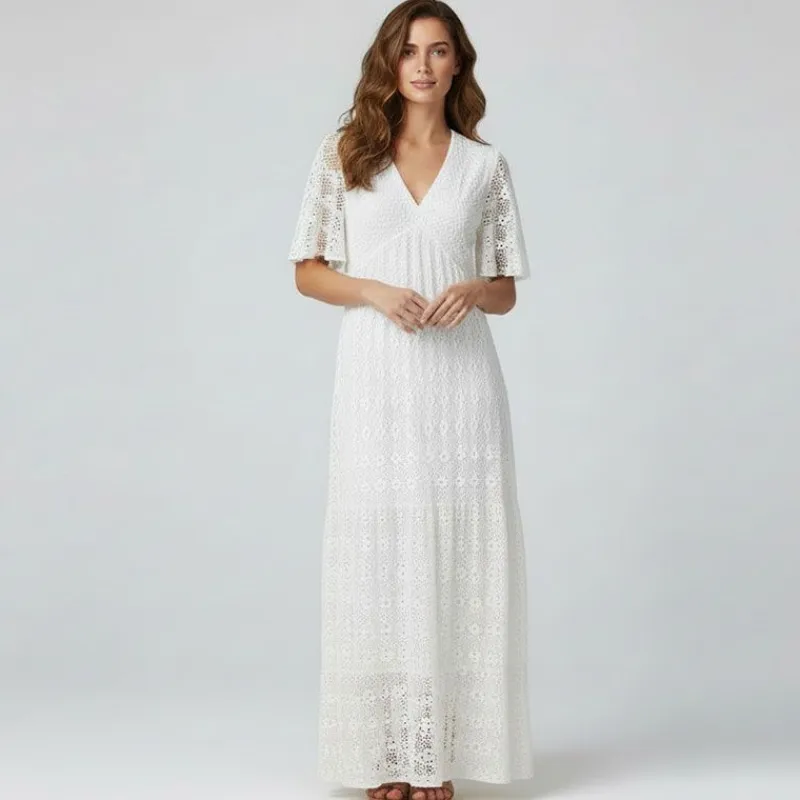 Best Robe miami dentelle manches courtes col v Femme Femme Jupe, Robe