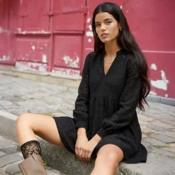 Outlet Robe midi Gia oversize col V broderie anglaise Femme Femme Jupe, Robe