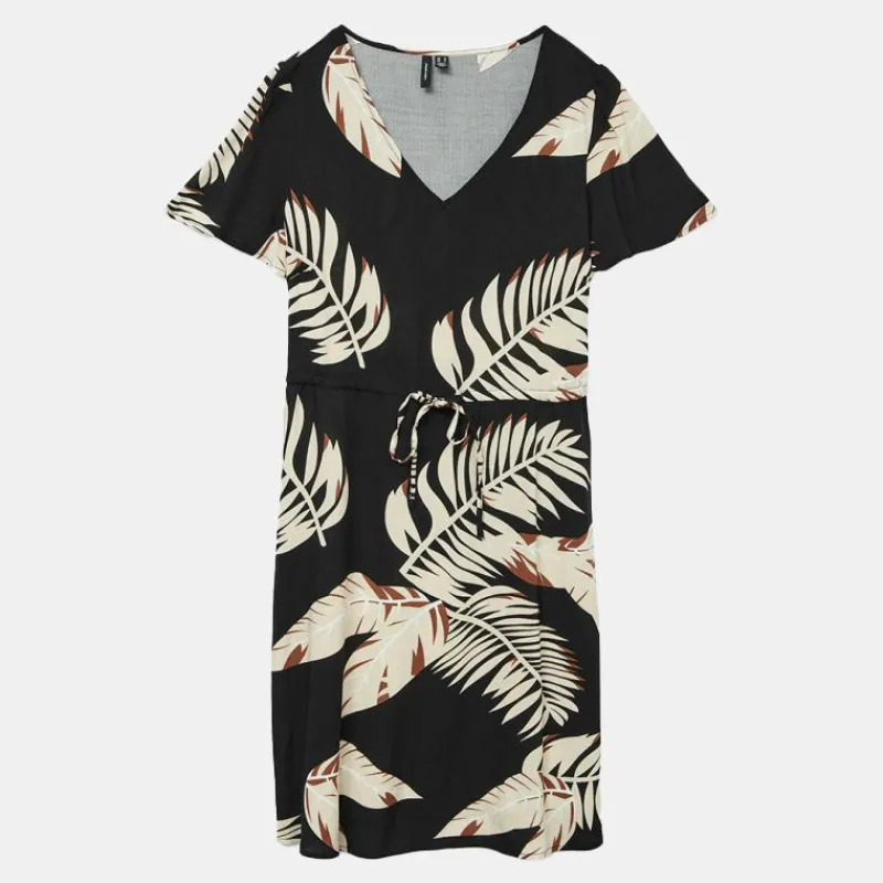 Sale Robe e manches courtes col v imprimé feuilles Femme Femme Jupe, Robe