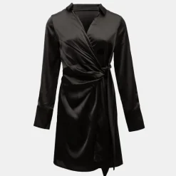 Discount Robe portefeuille effet satiné umbelli black Femme Femme Jupe, Robe