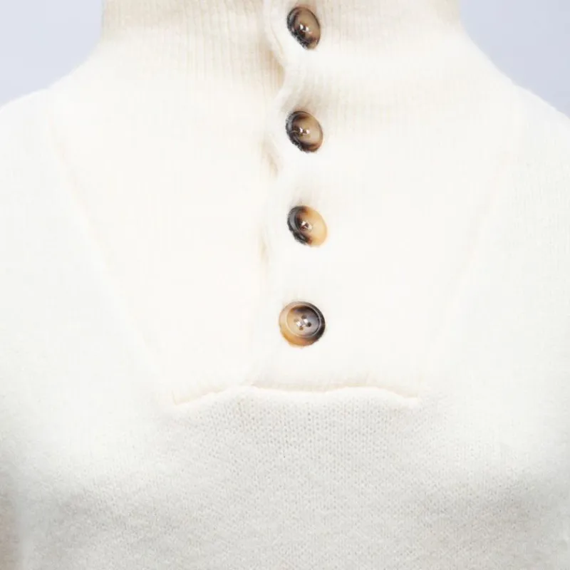 Hot Robe pull hania crème col montant à bouton Femme Femme Jupe, Robe