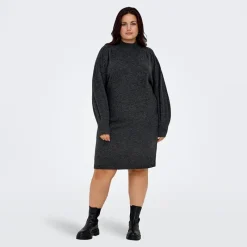 Hot Robe pull longue en maille col montant manches ballons Femme Femme Jupe, Robe