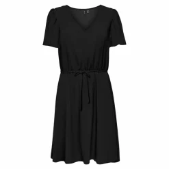 New Robe unie col V manches courtes resserrée à la taille Femme Femme Jupe, Robe