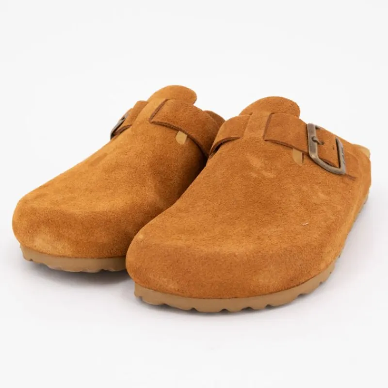 Sabots en cuir lisse daim à boucle Femme Femme Tongs, Mules