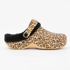 Sabots fourrés à motif léopard Femme Femme Tongs, Mules