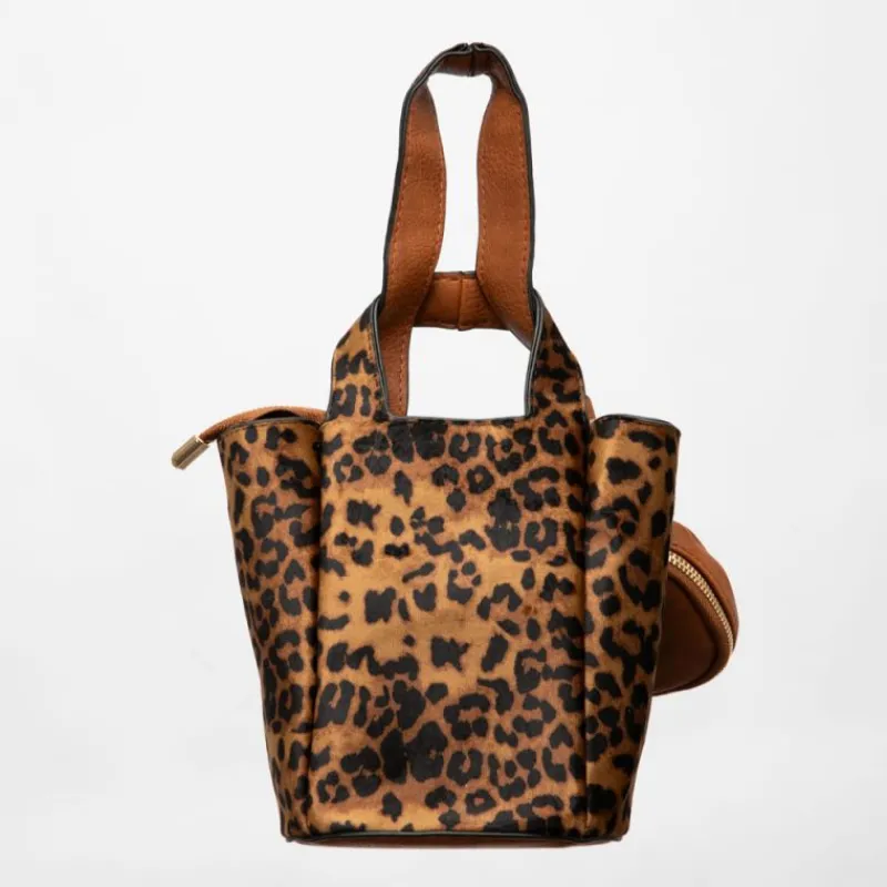 New Sac imprimé léopard taissir 20x10x18cm avec trousse amovible Femme Femme Sac