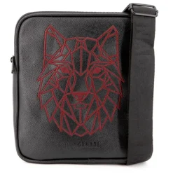 Outlet Sacoche similicuir texturé avec broderie rouge loup safiano 22x25x2cm Homme Homme Sac, Petite Maroquinerie
