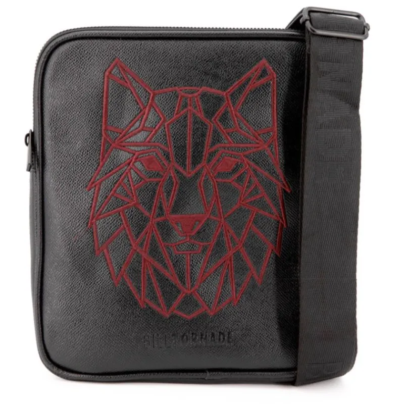 Outlet Sacoche similicuir texturé avec broderie rouge loup safiano 22x25x2cm Homme Homme Sac, Petite Maroquinerie