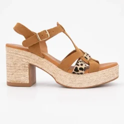 Sale Sandales à talons imprimé léopard avec effet daim Femme Femme Sandales