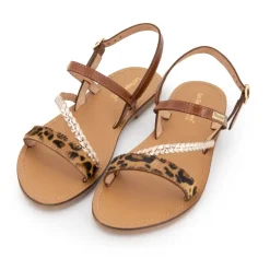 Clearance Sandales batresse leopard tan avec tresse en cuir dorée Femme Femme Sandales