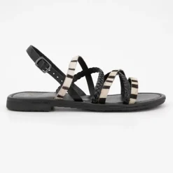 Discount Sandales black tressées Ormia à motif zèbre Femme Femme Sandales