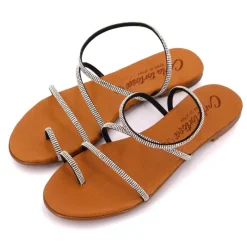 Hot Sandales brides à strass cristale en cuir Femme Femme Sandales