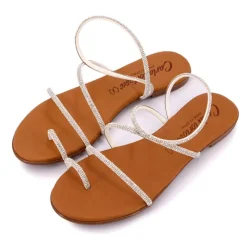 Discount Sandales brides à strass cristale en cuir Femme Femme Sandales