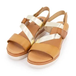 Sandales compensée cuir à scratch tan goldFemme Femme Sandales