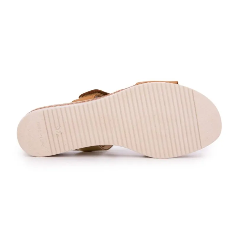 Sandales compensée cuir à scratch tan goldFemme Femme Sandales