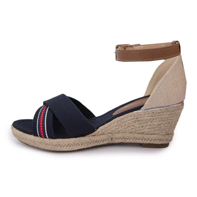 Sale Sandales compensées beige et bleu nuit Femme Femme Tongs, Mules|Sandales