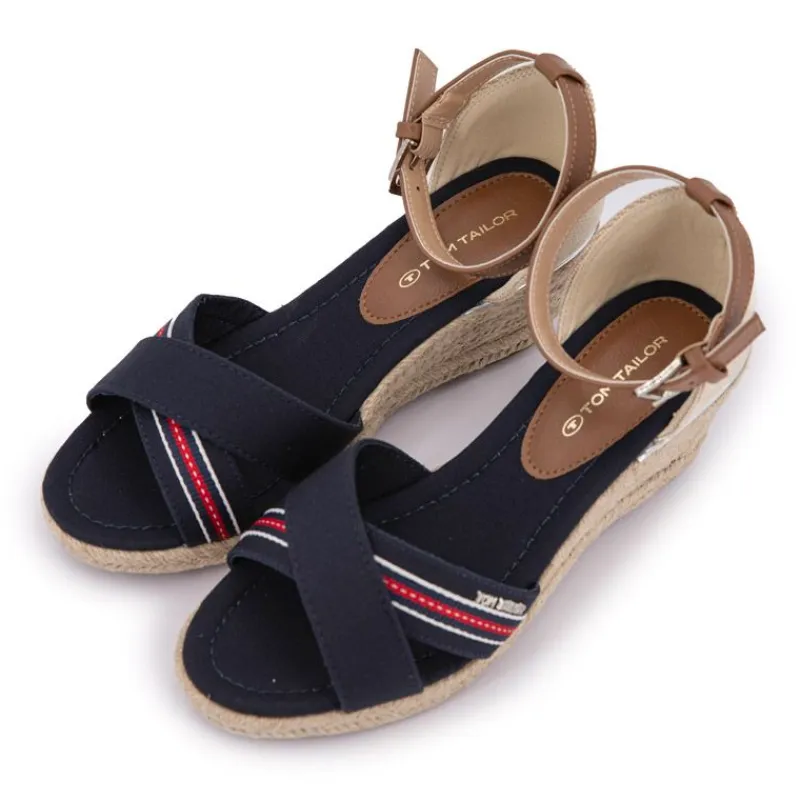 Sale Sandales compensées beige et bleu nuit Femme Femme Tongs, Mules|Sandales