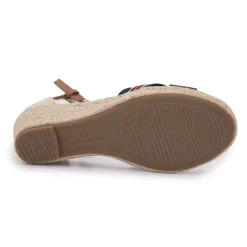 Sale Sandales compensées beige et bleu nuit Femme Femme Tongs, Mules|Sandales