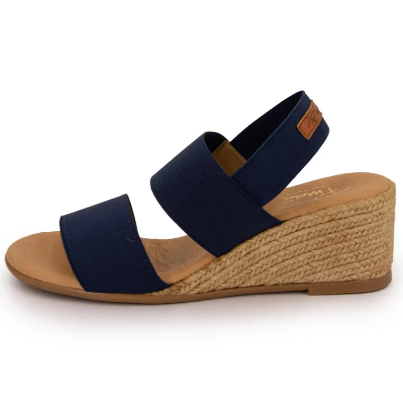 Sale Sandales compensées bleu marine semelle tressée Femme Femme Sandales