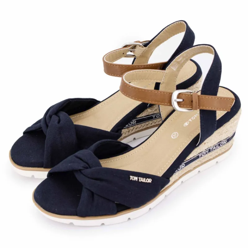 Clearance Sandales compensées couleur Navy semelle en corde Femme Femme Sandales