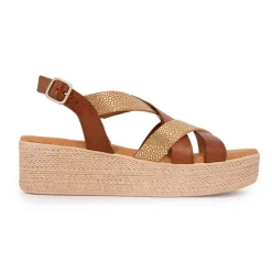 Online Sandales compensées cuir gold imprimé croco Femme Femme Sandales