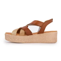 Online Sandales compensées cuir gold imprimé croco Femme Femme Sandales