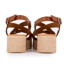 Online Sandales compensées cuir gold imprimé croco Femme Femme Sandales