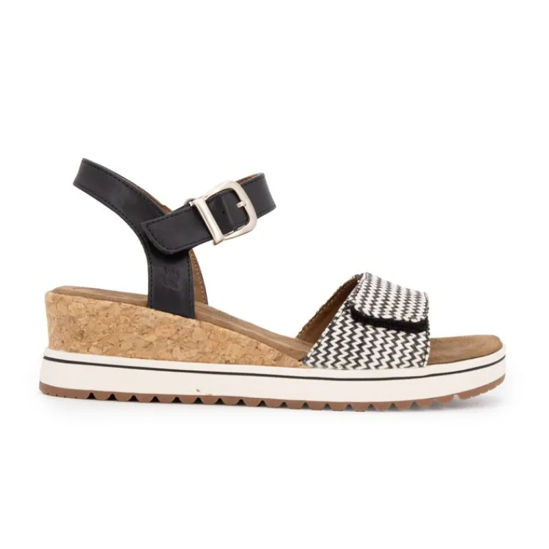 New Sandales compensées imprimé graphique à scratch semelle liège black Femme Femme Sandales