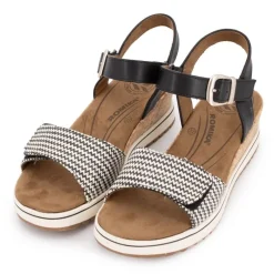 New Sandales compensées imprimé graphique à scratch semelle liège black Femme Femme Sandales