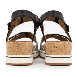 New Sandales compensées imprimé graphique à scratch semelle liège black Femme Femme Sandales