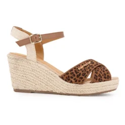 Sandales compensées imprimé léopard avec boucle doré Femme Femme Sandales