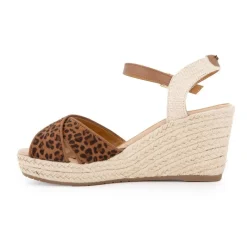 Sandales compensées imprimé léopard avec boucle doré Femme Femme Sandales