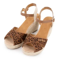 Sandales compensées imprimé léopard avec boucle doré Femme Femme Sandales