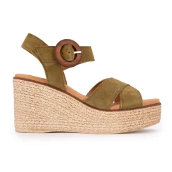 Sandales compensées cuir military boucle bois Femme Femme Sandales