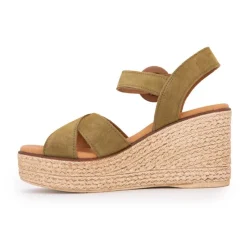 Sandales compensées cuir military boucle bois Femme Femme Sandales