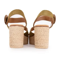 Sandales compensées cuir military boucle bois Femme Femme Sandales