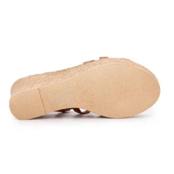 New Sandales compensées lanières tressées avec boucle doré Femme Femme Sandales