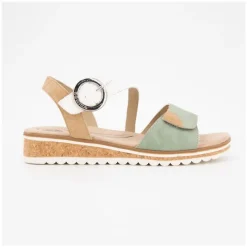 Clearance Sandales compensées sauge boucle dorée à scratch Femme Femme Sandales