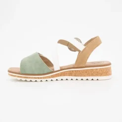 Clearance Sandales compensées sauge boucle dorée à scratch Femme Femme Sandales