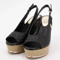 Hot Sandales compensées tissés logo gold Femme Femme Sandales